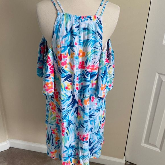 Lilly Pulitzer Bellamie Swing Dress Tippy Top Serene Blue Size Medium Cold Shoul - Picture 7 of 11